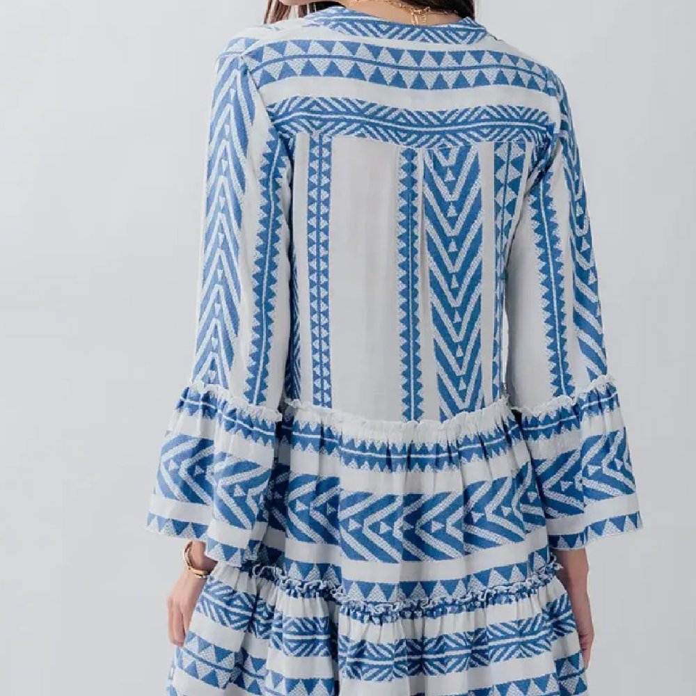 GEO PATTERN RUFFLE BELL SLEEVE DRESS - Picture 6 of 6